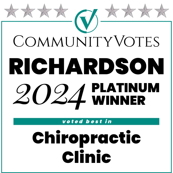Richardson 2024 Platinum Winner award for best chiropractic clinic.